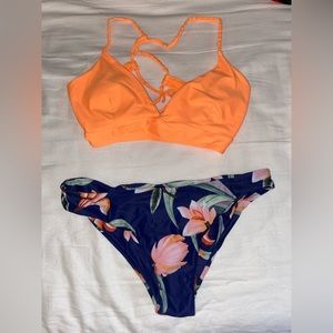 SHEIN Orange and Blue Bikini Set